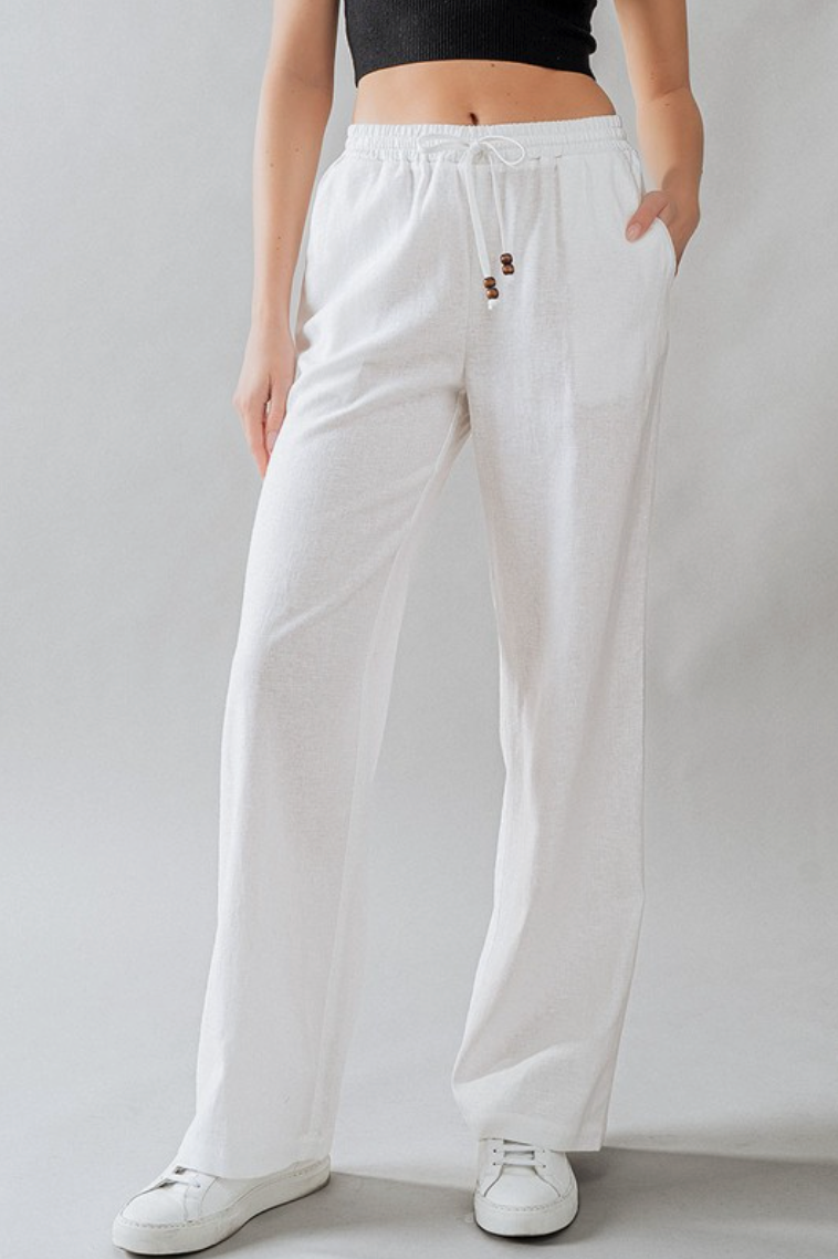 White Linen Drawstring Pant