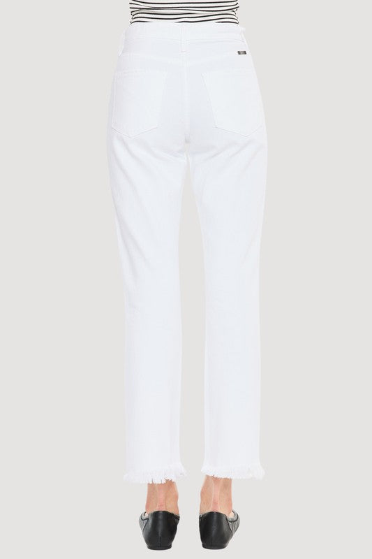 White High Rise Straight Leg Frayed Hem Jeans from Southern Sunday