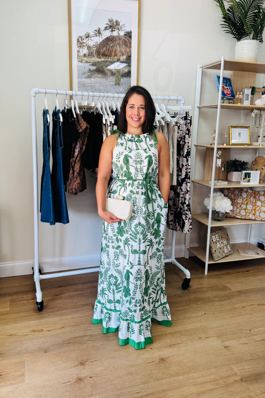 Green & White Tropical Print Maxi Dress from Southern Sunday Boutique