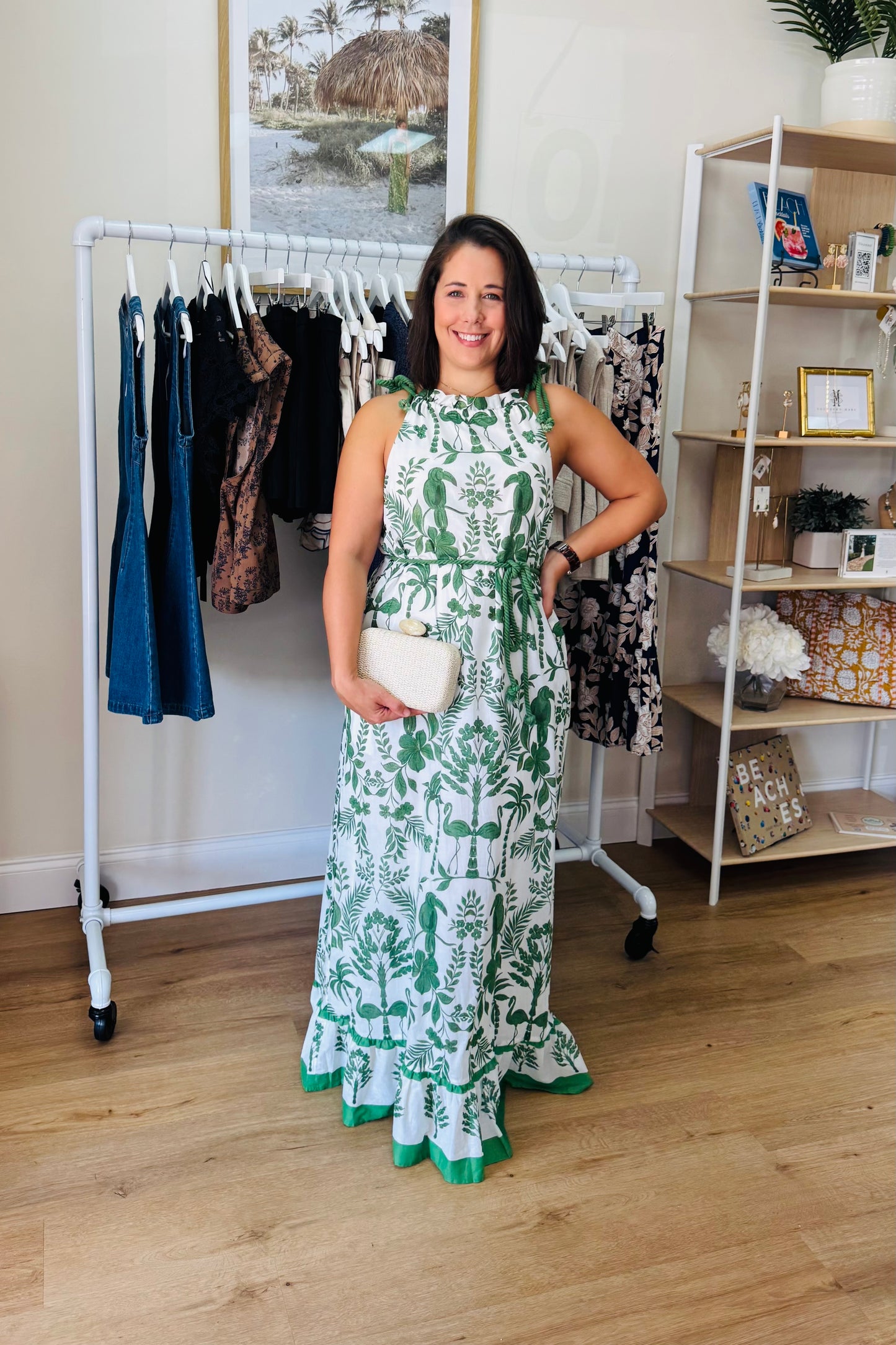 Green & White Tropical Print Maxi Dress from Southern Sunday Boutique