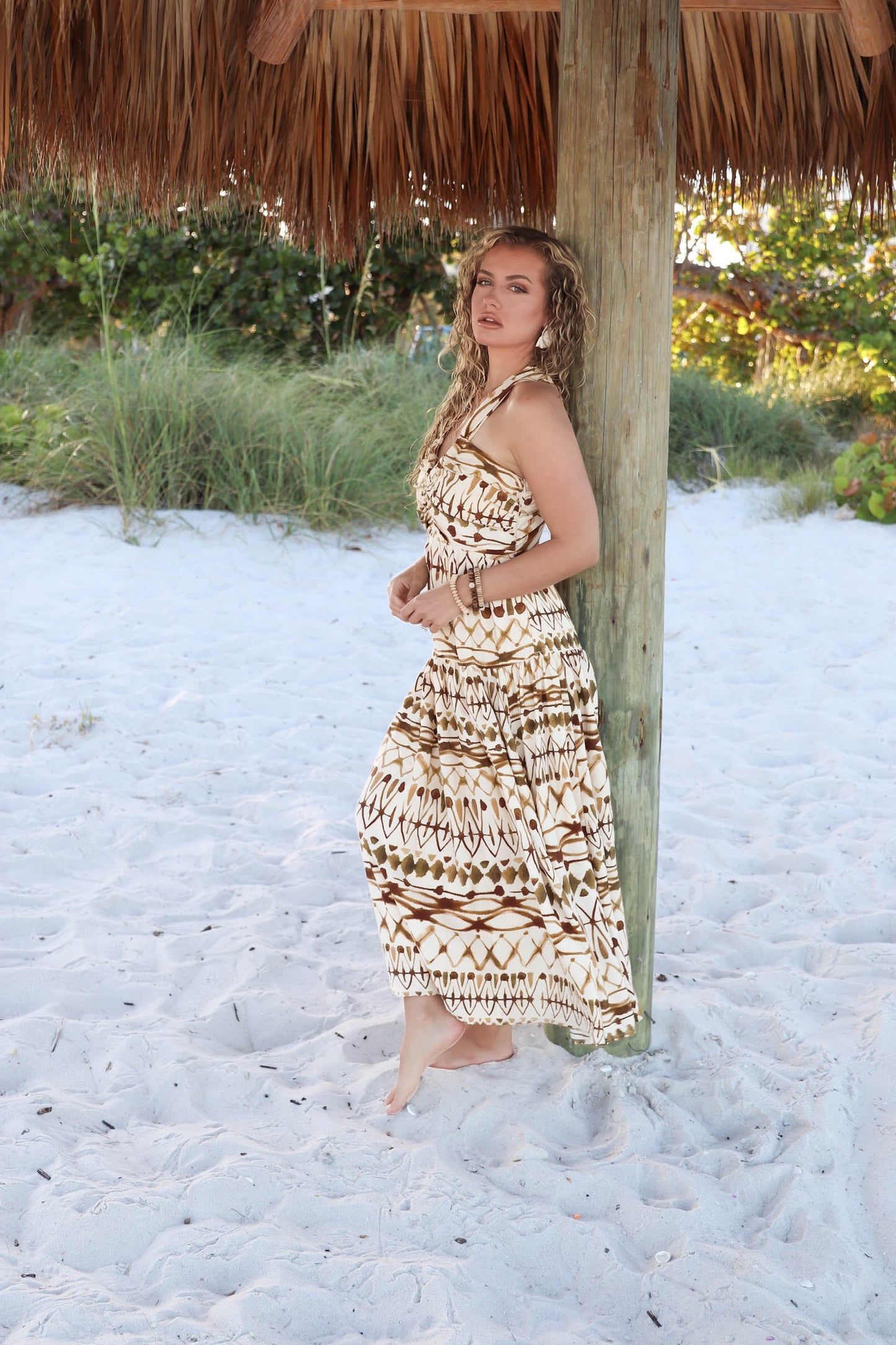 Brown & Ivory Hidden Gem Midi Dress from Southern Sunday