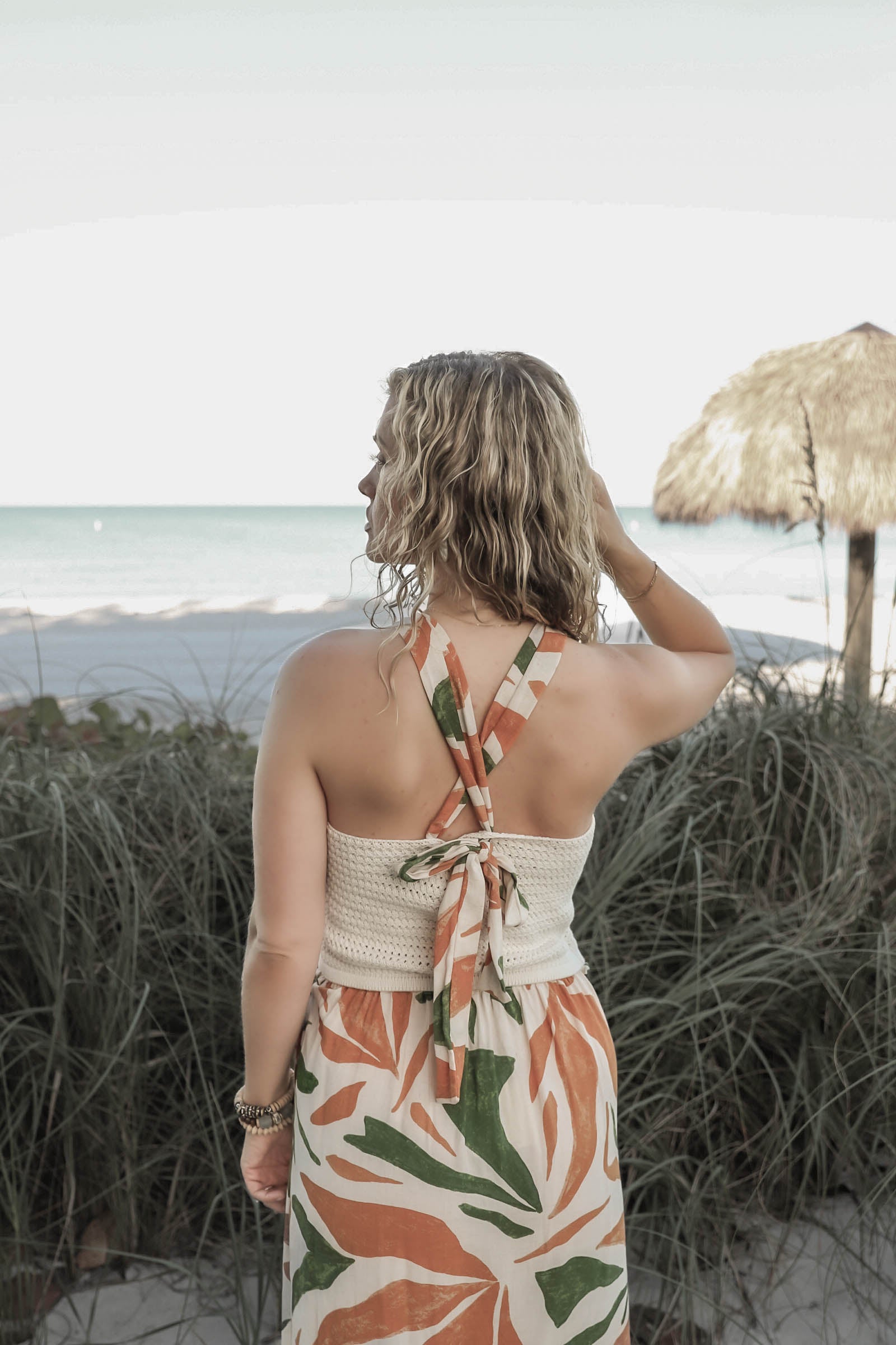 Tropical Sand Knit Halter Tank with Scarf Tie From Southern Sunday