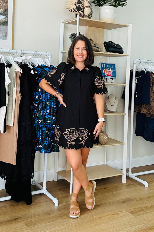 Black Embroidered Shirt Dress from Southern Sunday