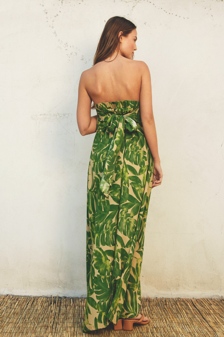 Strapless Palm Print Maxi Dress from Southern Sunday
