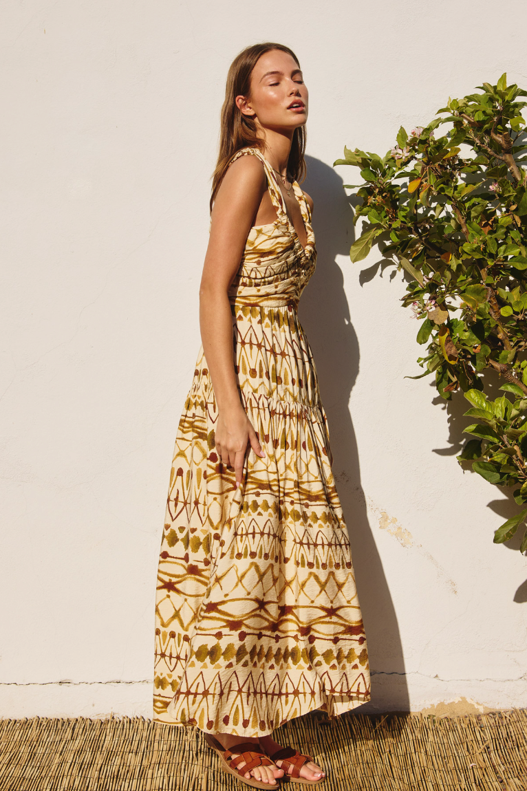 Brown & Ivory Hidden Gem Midi Dress from Southern Sunday