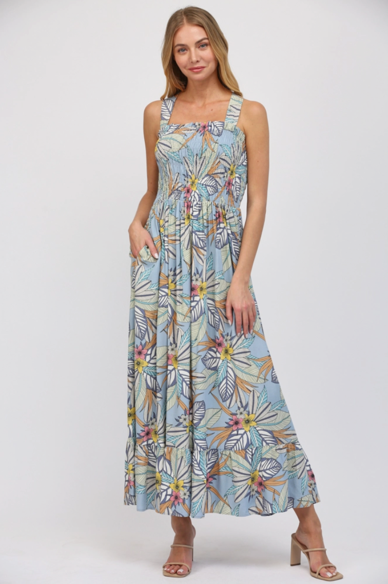 Powder Blue Tropical Maxi Dress - Southern Sunday
