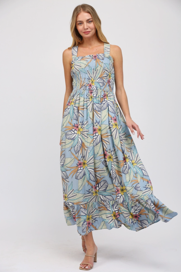 Powder Blue Tropical Maxi Dress - Southern Sunday