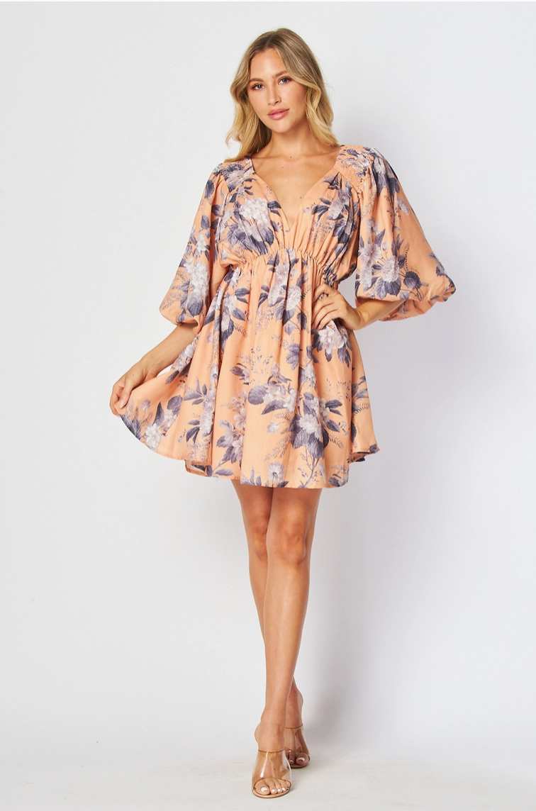 Peach Floral Mini Dress from Southern Sunday