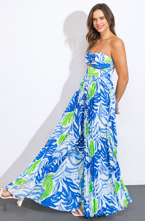 Blue Tropical Pleated Jumpsuit from Southern Sunday