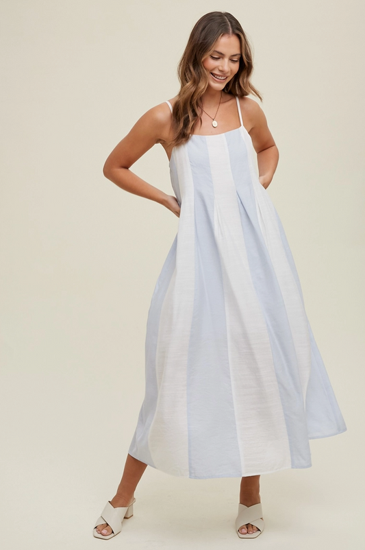 Blue & White Color block stripe midi dress from Southern Sunday