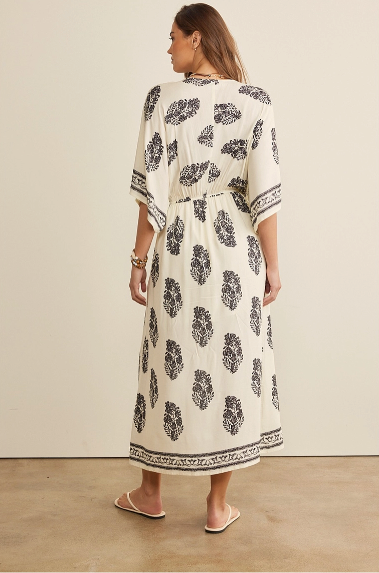 Ivory & Black Block Print Midi Dress from Southern Sunday