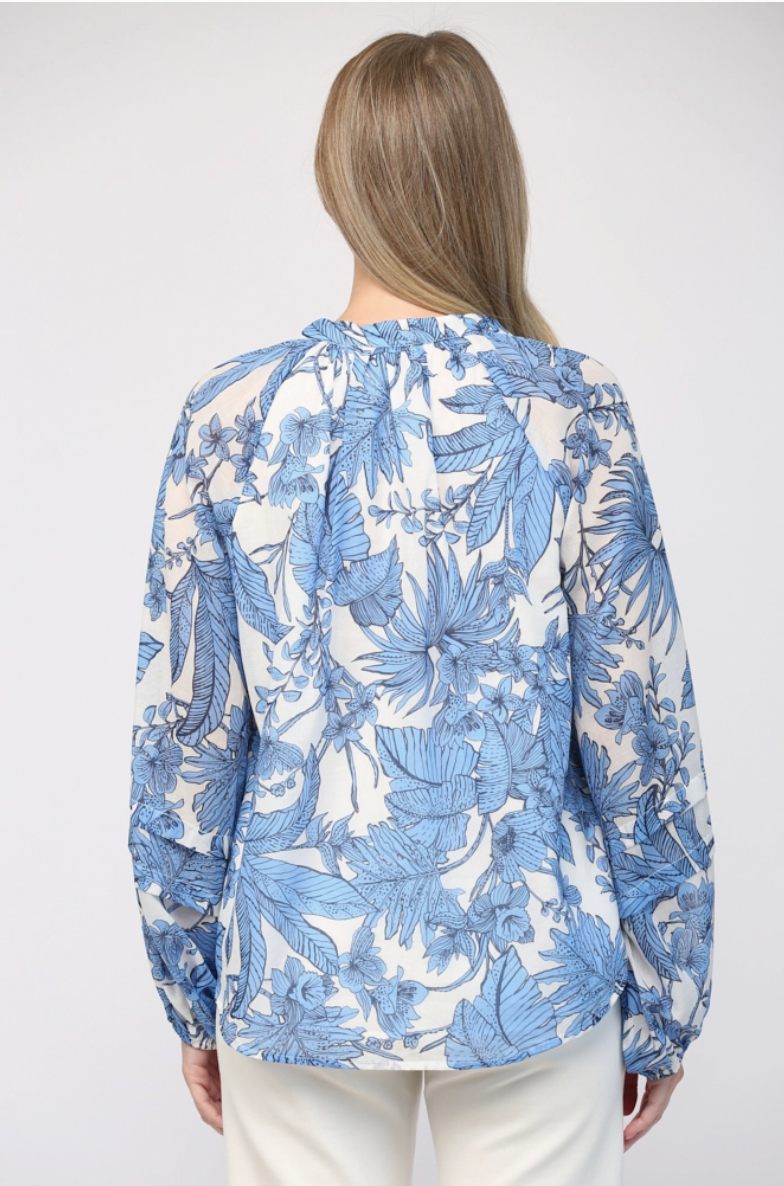 Blue & White Tropical Cotton Blouse From Southern Sunday