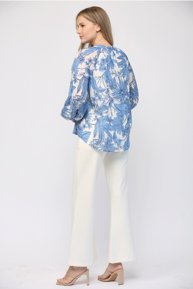 Blue & White Tropical Cotton Blouse From Southern Sunday