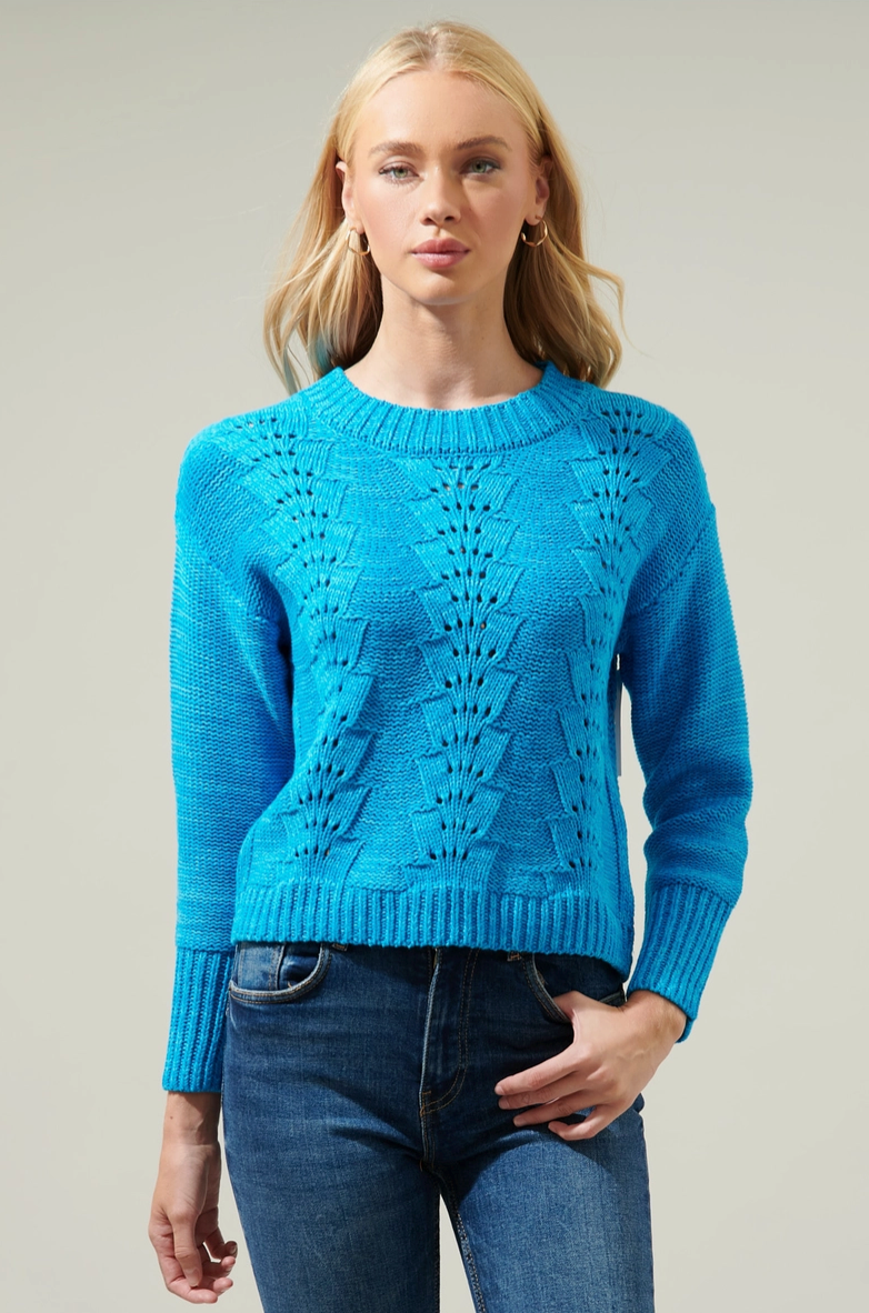 Cerulean Blue Pointelle Sweater from Southern Sunday