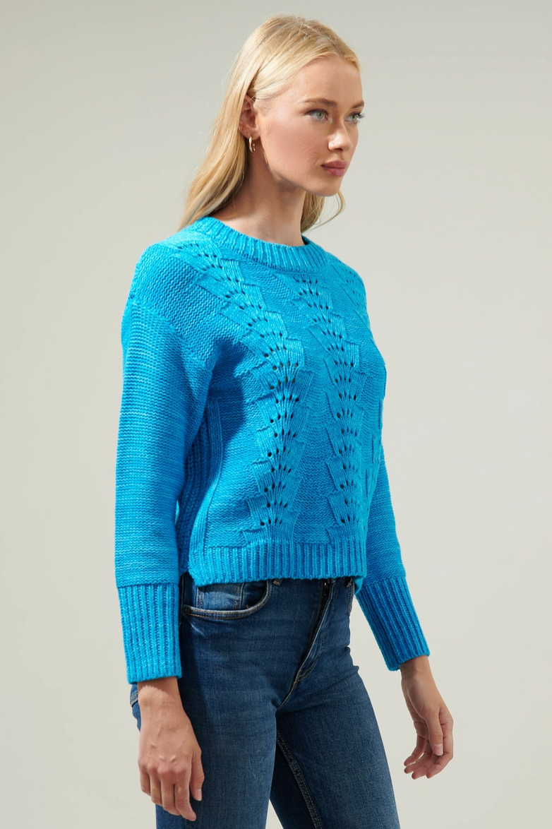 Cerulean Blue Pointelle Sweater from Southern Sunday