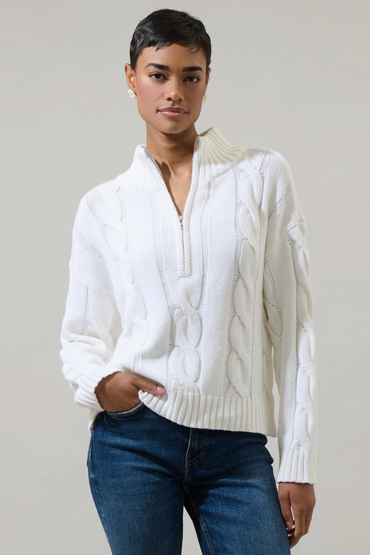 White Quarter Zip Sweater from Southern Sunday