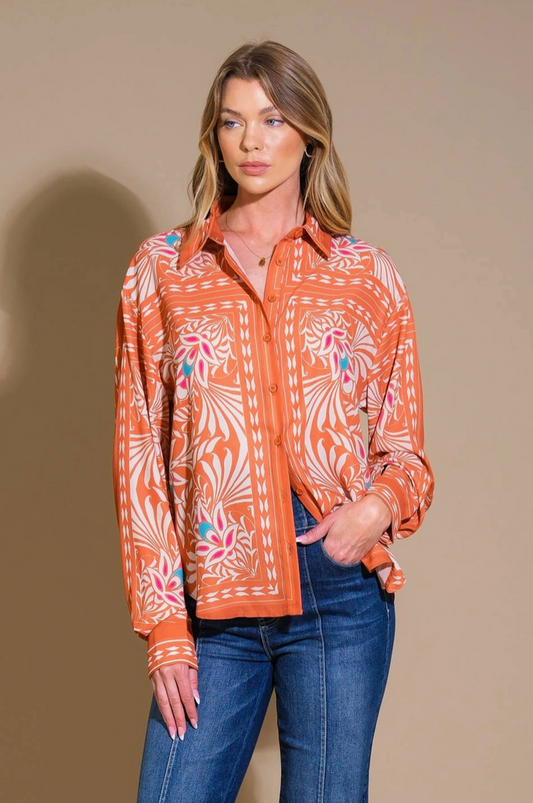 Orange Tropical Woven Blouse from Southern Sunday