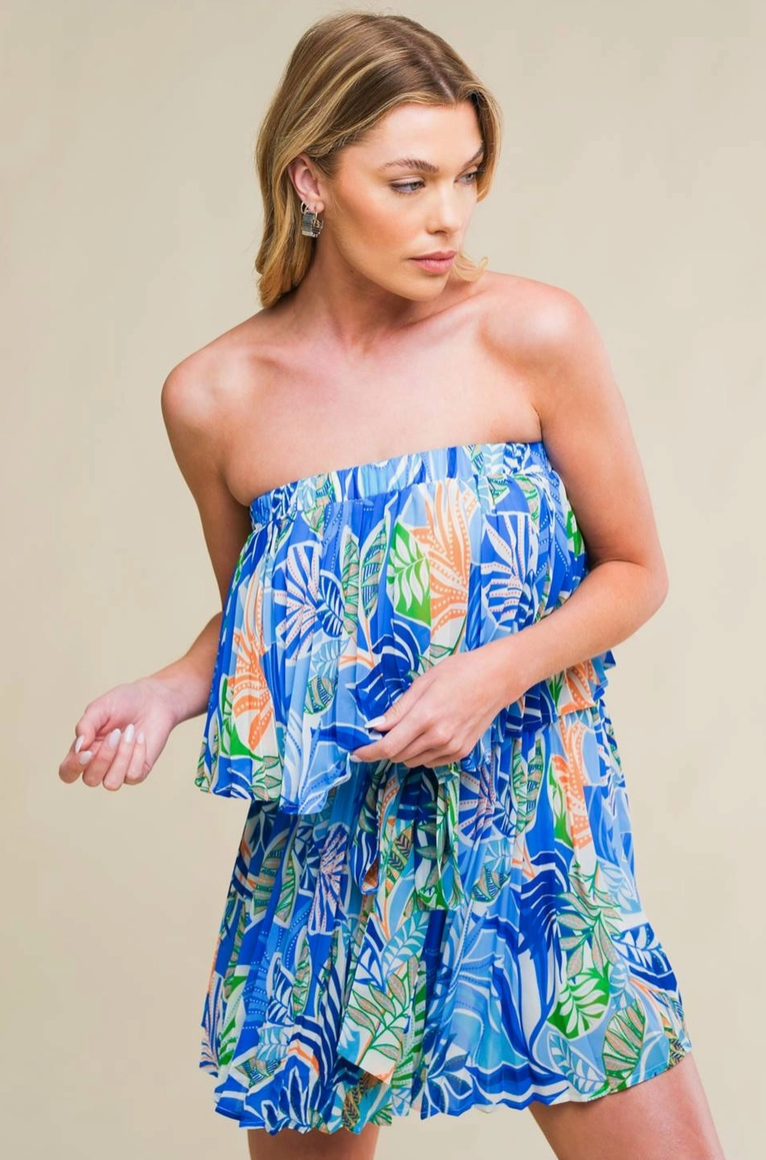 Blue Tropical Strapless Romper from Southern Sunday