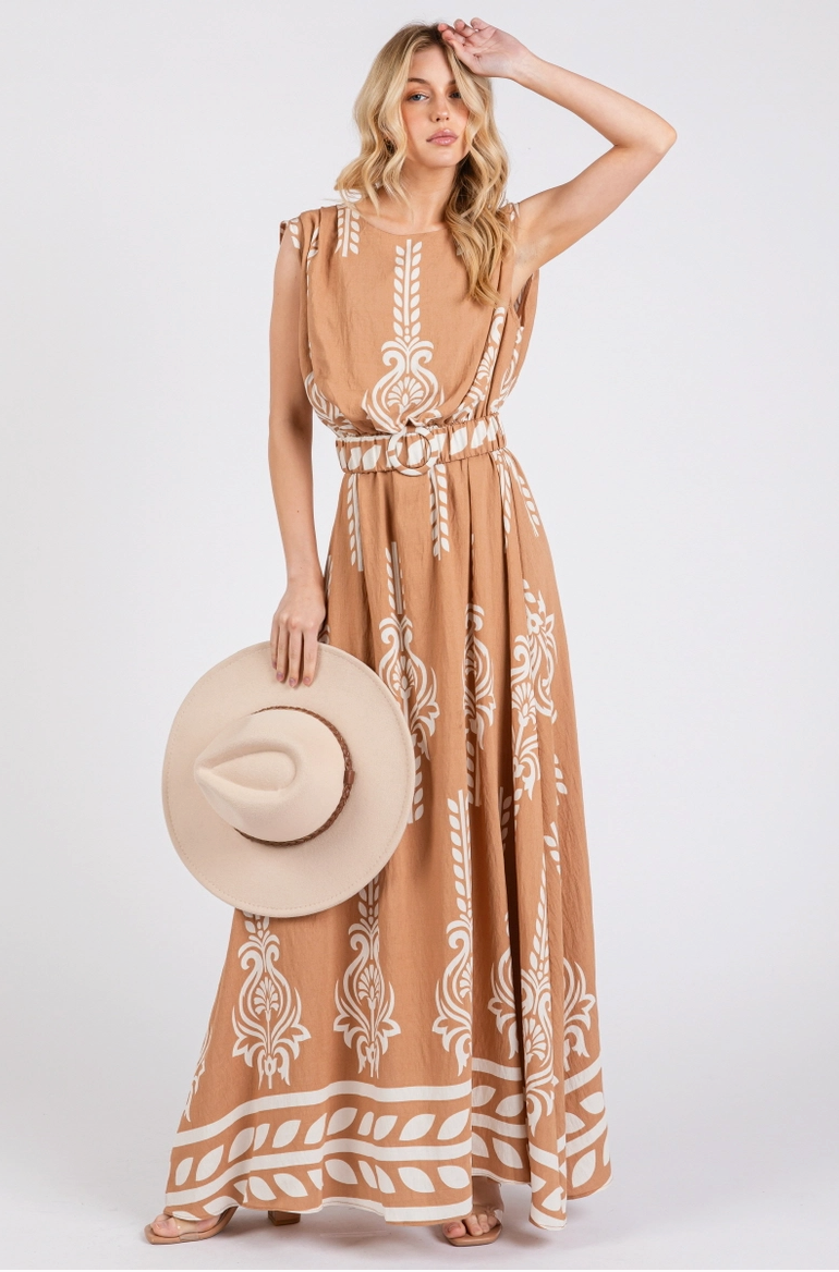 Brown & Ivory Border Print Dress from Southern Sunday