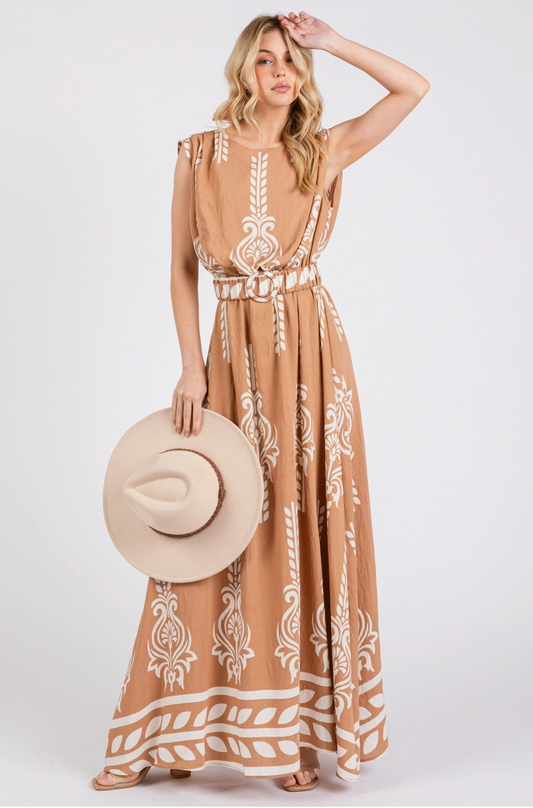 Brown & Ivory Border Print Dress from Southern Sunday