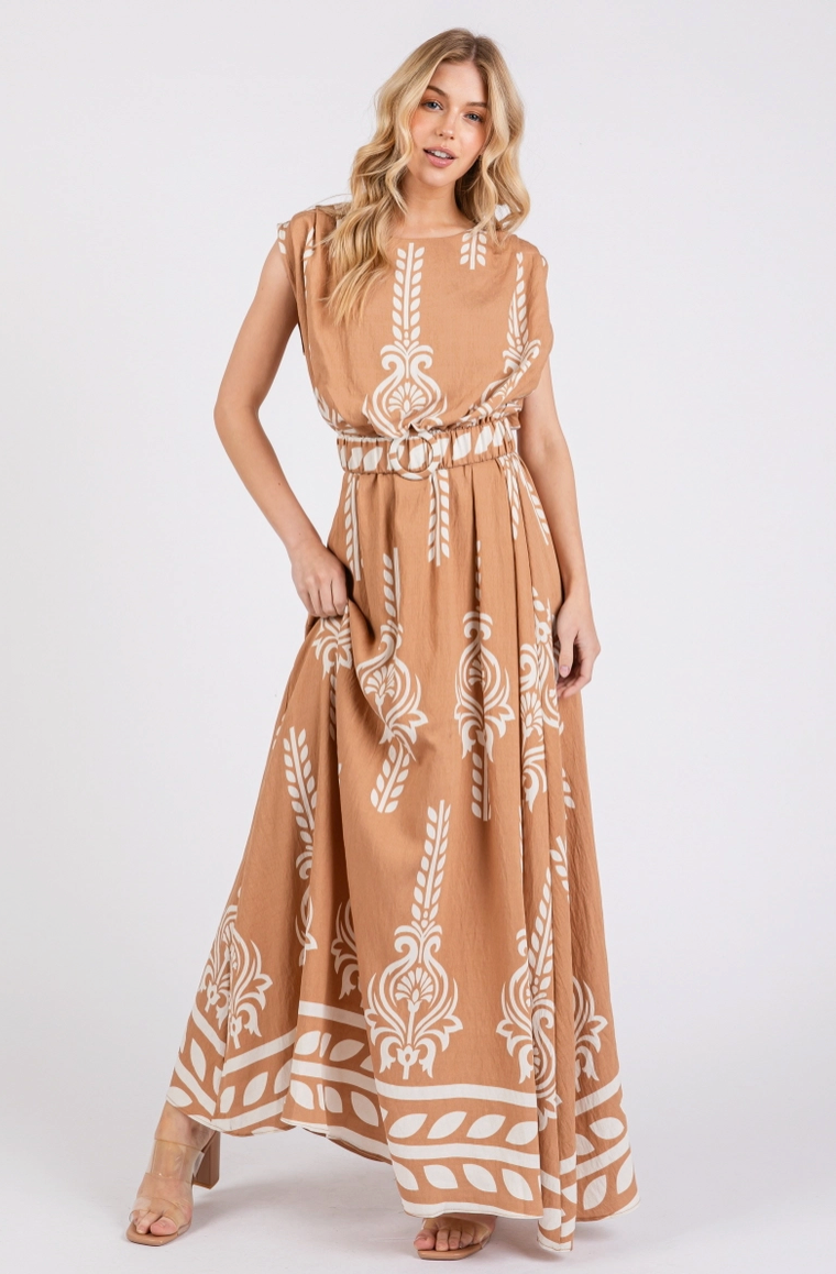 Brown & Ivory Border Print Dress from Southern Sunday