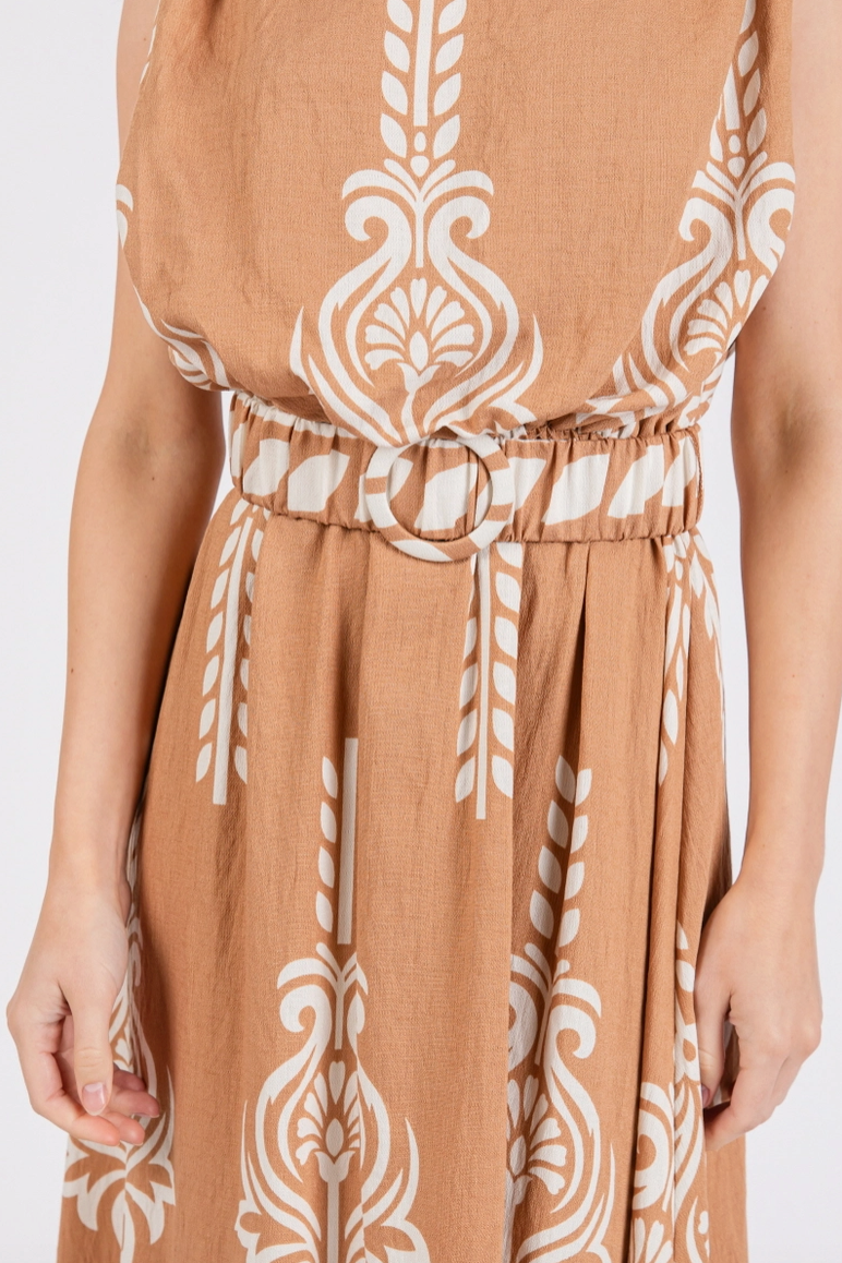 Brown & Ivory Border Print Dress from Southern Sunday