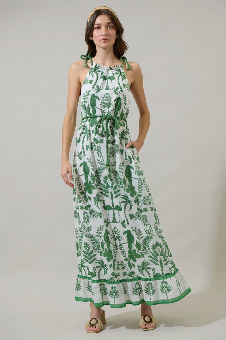 Green & White Tropical Print Maxi Dress from Southern Sunday Boutique