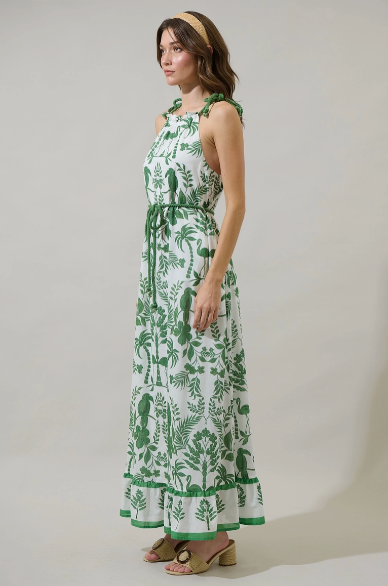 Green & White Tropical Print Maxi Dress from Southern Sunday Boutique