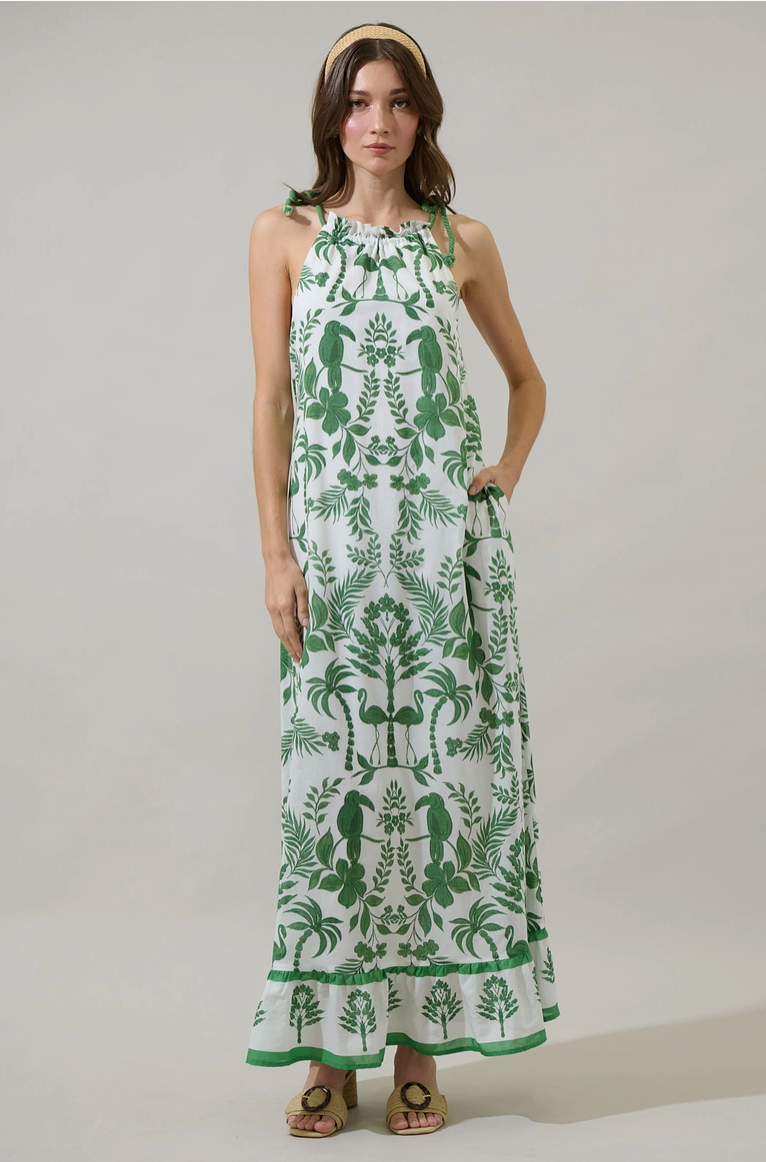 Green & White Tropical Print Maxi Dress from Southern Sunday Boutique