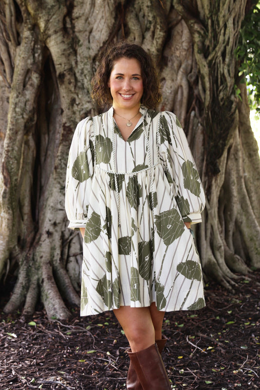 Olive & Cream Floral Print Mini Dress from Southern Sunday