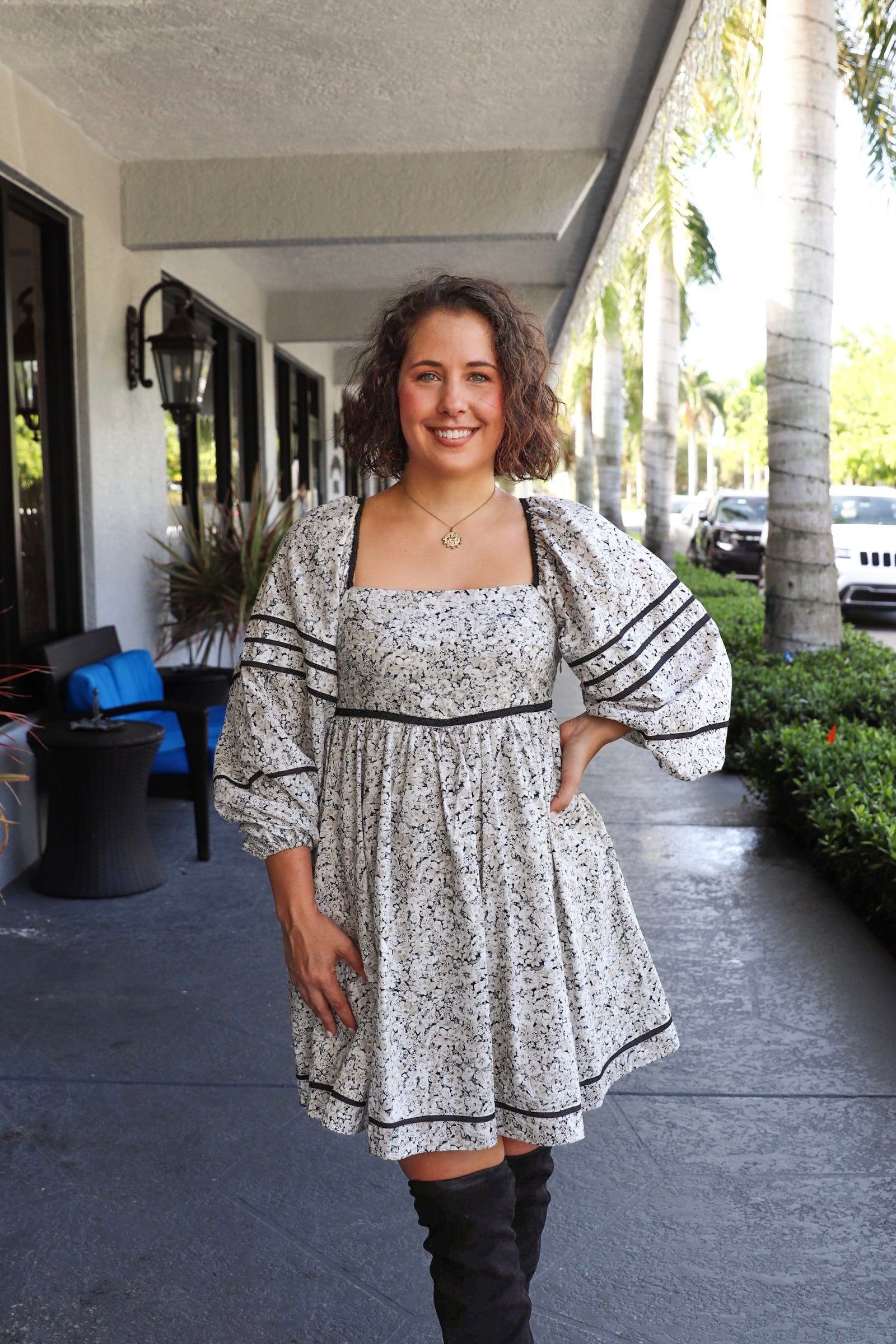 Black & White Floral Mini Dress from Southern Sunday