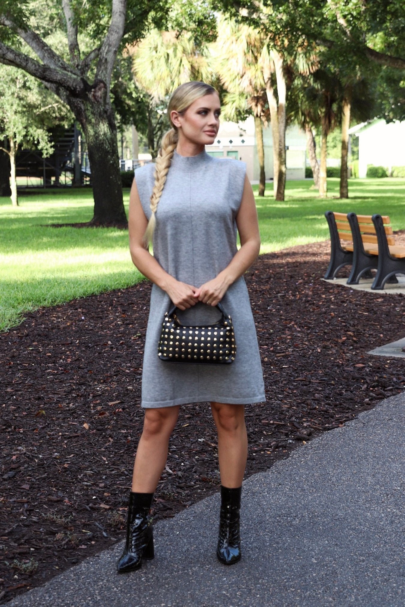 Grey Mock Neck Sleeveless Knit Dress From Southern Sunday