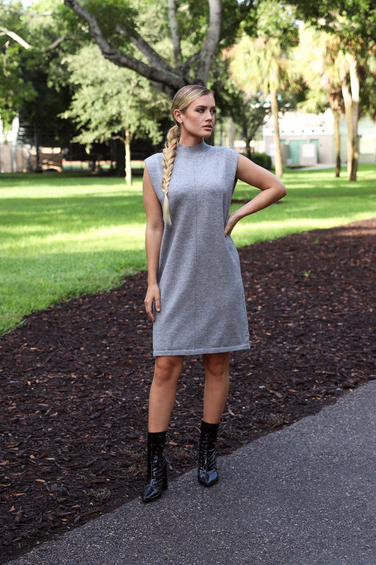 Grey Mock Neck Sleeveless Knit Dress From Southern Sunday